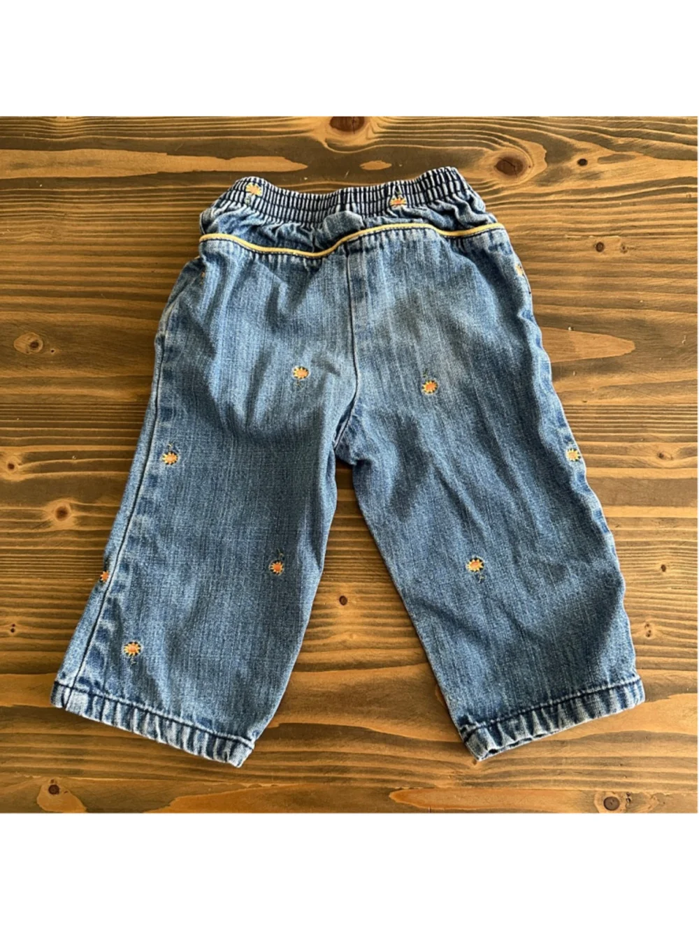 Gymboree Baby Jeans 12-18 Months Blue Floral Embroidered Yellow Trim